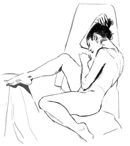 Animated sketch of a nude woman sitting